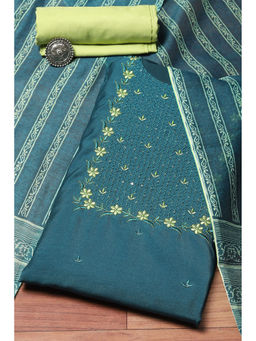 Biba - Turquoise Cotton Machine Embroidered Unstitched Suit (Set of 3)