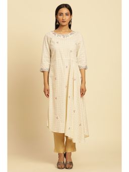 W - Floral Kurta White