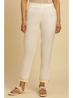 W - Embroidered Straight Pant White