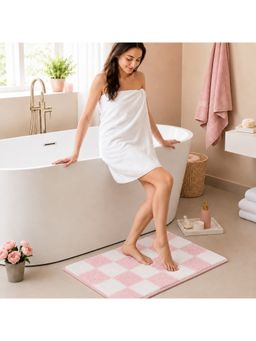 Roseate - Check Super Soft Anti-Skid Microfibre Bath Mat Pink