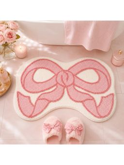 Roseate - Bow Super Soft Anti-Skid Microfibre Bath Mat Off White