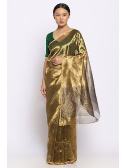 Via East - Midas Metallic Gold Saree with Unstitched Blouse
