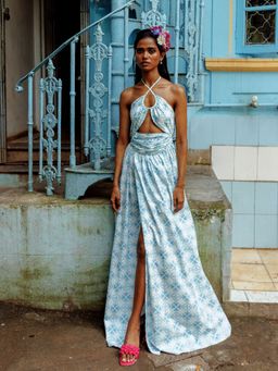 Malie - Blue And White Printed Isola Dress