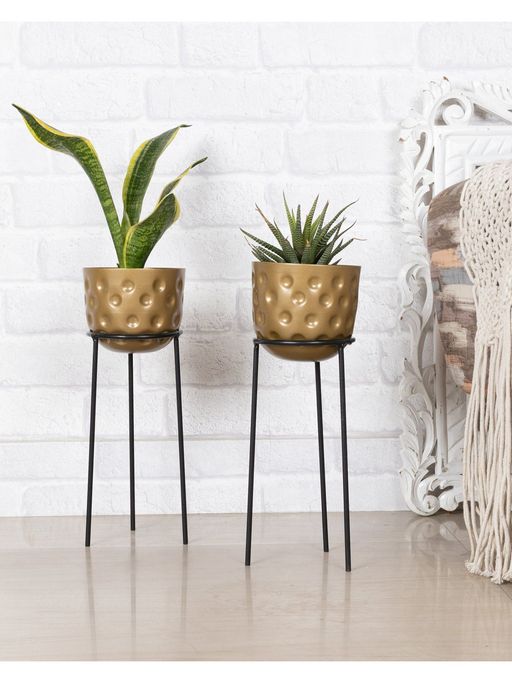 Homesake Hammered Deep Plant Pot with Stand 2 Pieces