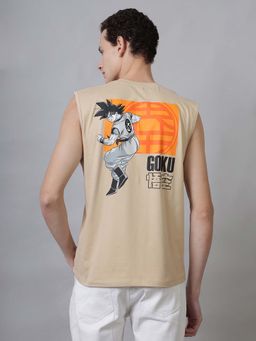Free Authority - Official Dragon Ball Z Regular Fit Beige Muscle-T for Young Men