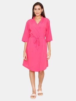 Zivame - Coucou Above Knee Solid Robe with tie on - Virtual Pink