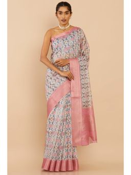 Soch - Women Pink Chanderi Geometric Saree with Unstitched Blouse