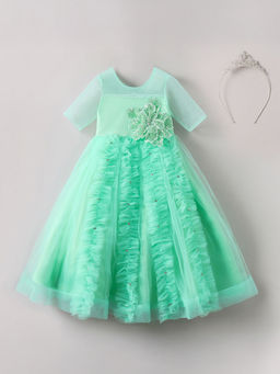 Hopscotch - Floral Applique Gown with Crown Headband