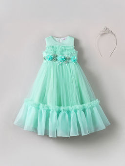 Hopscotch - Floral Applique Gown with Crown Headband