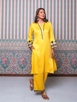 Ishnya - Jhoom Sun Yellow Embroidered Kurta with Palazzo (Set of 2)