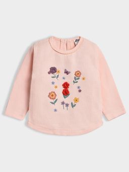 Mi Arcus - Pink Embroidered Round Neck Full Sleeves Top