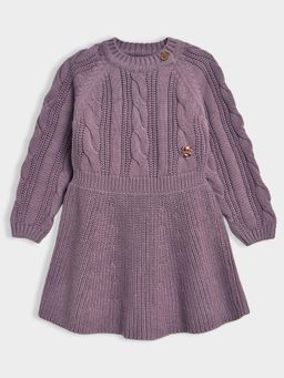 Mi Arcus - Solid Jacquard Knit Full Sleeves Woolen Frock Dress