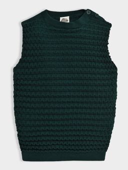 Mi Arcus - Solid Green Sleeveless Round Neck Sweater