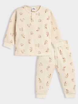 Mi Arcus - Solid Knitted Beige Full Sleeves Thermal Top & Pyjama