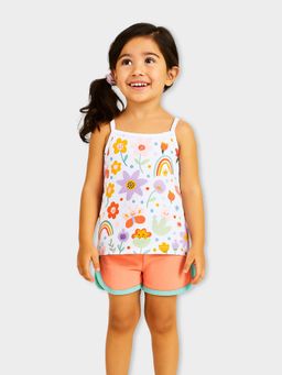Mi Arcus - Cotton Printed Tank Top With Solid Shorts
