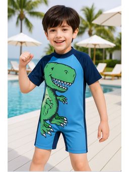 Bubble Berry - Dinosaur Print One-Piece, Boys Swimsuit, Navy Blue & Sea Green