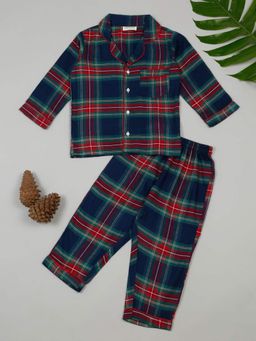 LITTLE GINNIE - Kids Blue & Red Checked Pure Cotton Night Suit For Boys
