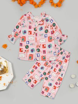 LITTLE GINNIE - Kids Pink Joy Print Winter Night Suit For Girls
