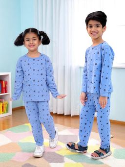 LITTLE GINNIE - Unisex Blue Starry Printed Cotton Night Suit