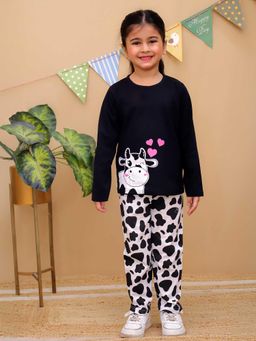 LITTLE GINNIE - Girls Cow Print Cotton Night Suit