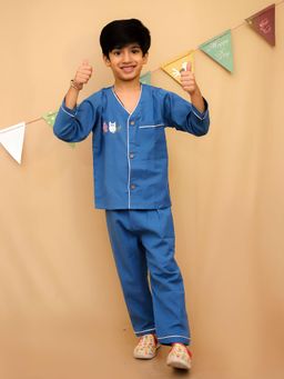 LITTLE GINNIE - Kids Cat Embroidered Pure Cotton Night Suit For Girls