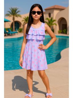 Bubble Berry - Ruffled Heart Print Swimming Dress, With Attached Shorts