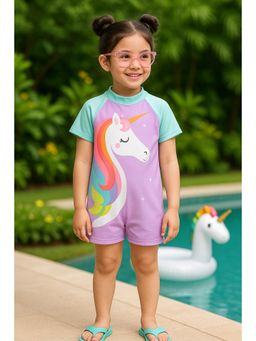 Bubble Berry - Girls Unicorn One-Piece Swimsuit, Purple, Snug Fit