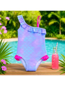 Bubble Berry - Girls Mermaid Scale Swimsuit, One Shoulder Design