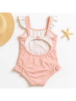 Bubble Berry - Girls Ruffle Trim Swimsuit With Bow Detail, Peach