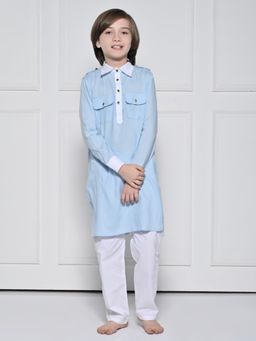 THE PONY & PEONY CO. - THE PONY AND PEONY CO. Light Blue Pathani Kurta With Pyjama For Boys