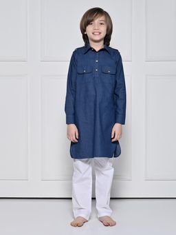 THE PONY & PEONY CO. - THE PONY AND PEONY CO. Denim Kurta With Pyjama For Boys