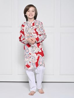THE PONY & PEONY CO. - THE PONY AND PEONY CO. Red Paisley - A Red Kurta With Pyjama For Boys