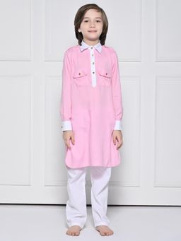 THE PONY & PEONY CO. - THE PONY AND PEONY CO. Pink Pathani Kurta With Pyjama For Boys