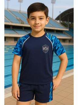 Bubble Berry - Boys 2-Piece Swim T-Shirt & Shorts, Navy Blue, Sporty Style