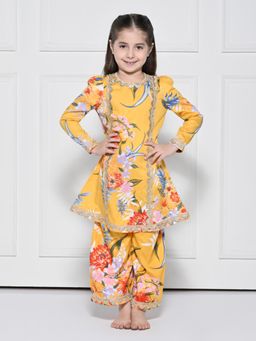 THE PONY & PEONY CO. - THE PONY AND PEONY CO. A Yellow Cotton Kurta With Palazzo For Girls