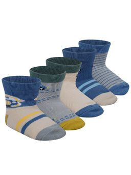 Baby Moo - Car Printed Soft Socks - Blue, Grey (Pack of 5)