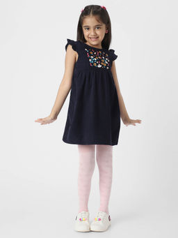 Nautinati - Girls Floral Embroidered Corduroy Dress with Flutter Sleeves