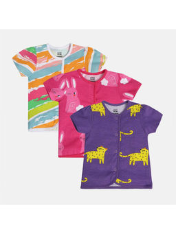 MINI KLUB - Girls White/Pink/Purple Front Open Vest T-Shirt (Pack of 3)