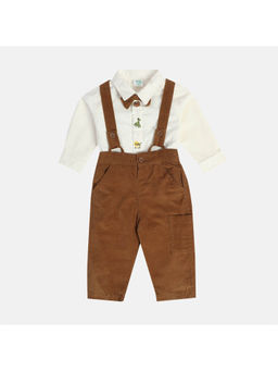 MINI KLUB - Boys Marshmallow/Beige Dungaree with Shirt and Bow (Set of 3)