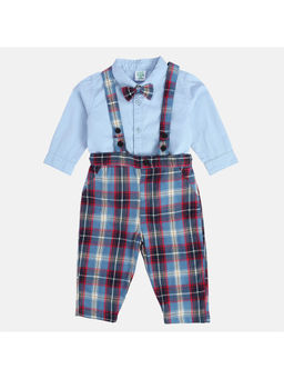 MINI KLUB - Boys Blue Dungaree with Shirt and Bow (Set of 3)