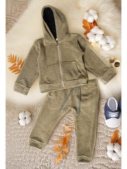 Bella Moda - Flannel and Fleece Full Sleeves Jacket with Jogger- Beige (Set of 2)