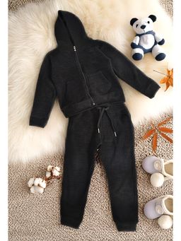 Bella Moda - Flannel and Fleece Full Sleeves Jacket with Jogger - Black (Set of 2)