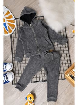 Bella Moda - Flannel and Fleece Full Sleeves Jacket with Jogger - Grey (Set of 2)