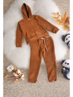 Bella Moda - Flannel and Fleece Full Sleeves Jacket with Jogger - Rust (Set of 2)