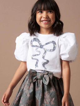 ANGEL & ROCKET - Aofie White Diamante Bow T Shirt