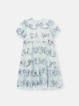 ANGEL & ROCKET - Delta Blue Sequin Bow Mesh Dress