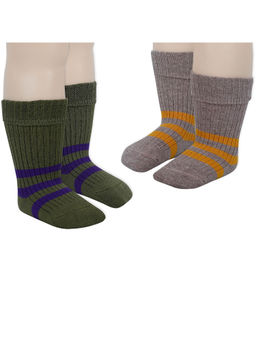 Baby Moo - Striped Anti-Skid Socks Pack Of 2 - Green, Grey