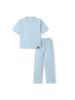 FUNKRAFTS - Girls Cotton Half Sleeves Solid Co-Ord T-Shirt with Bottom - Blue (Set of 2)