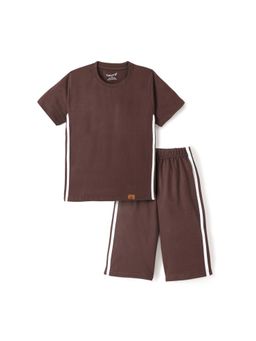 FUNKRAFTS - Boys Cotton Half Sleeves Solid T-Shirt & Shorts - Brown (Set of 2)