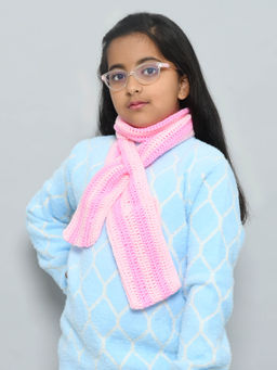 FUNKRAFTS - Handmade Woolen Knitted Keyhole Scarf Muffler for Girls - Pink & White
